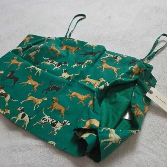 New M Maeve x Anthropologie Dog Print straight neck crop tank top in green - Picture 5 of 9